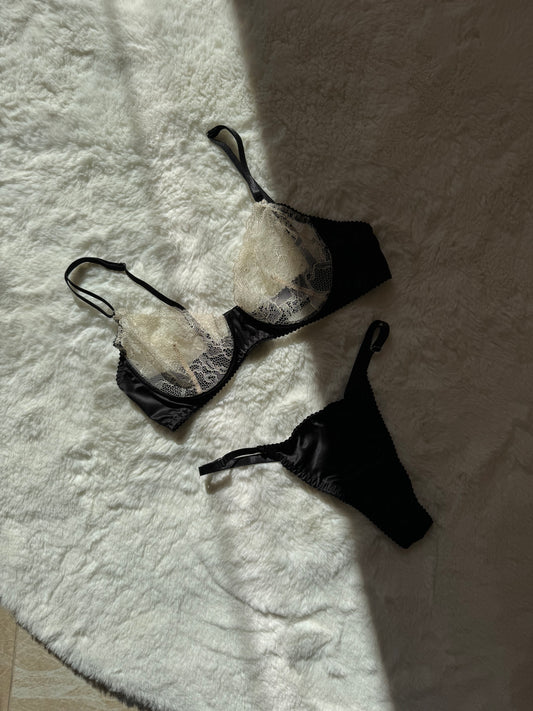 Black and beige lace set