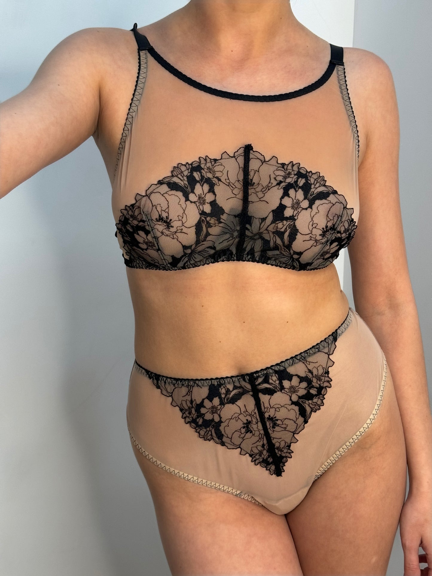 Beige top with black lace set