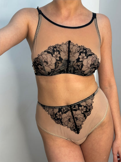 Beige top with black lace set