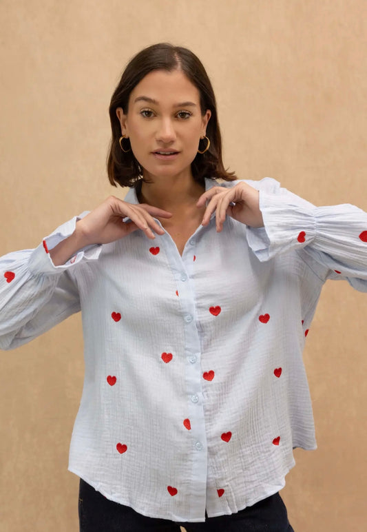 Blue with red heart shirt
