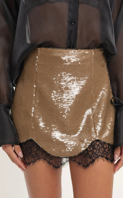 Brown Sequin and lace skirt
