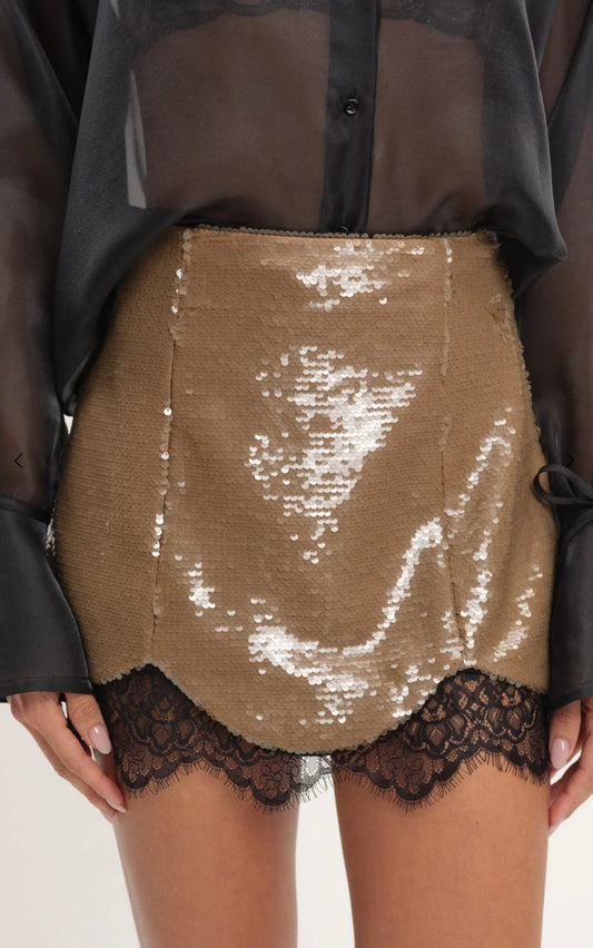 Brown Sequin and lace skirt