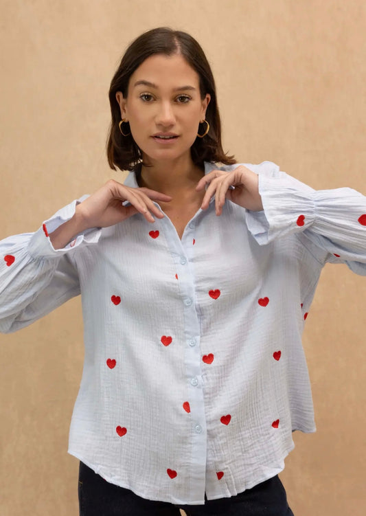 Bleu red heart shirt