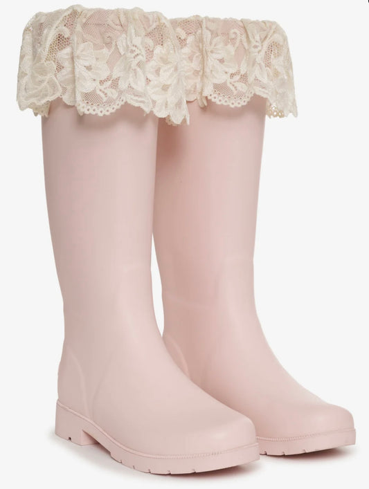 Pink rain boots